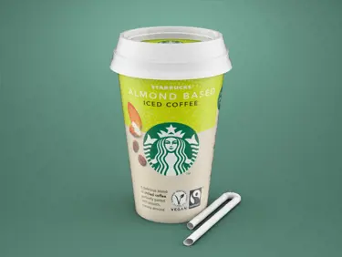 Almond Iced Coffee with paper straw