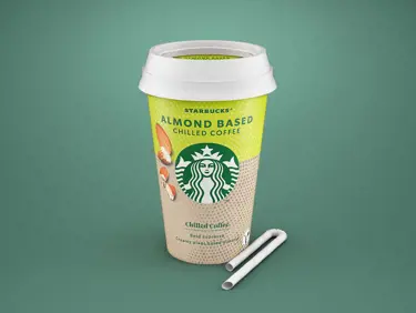 Almond Iced Coffee with paper straw